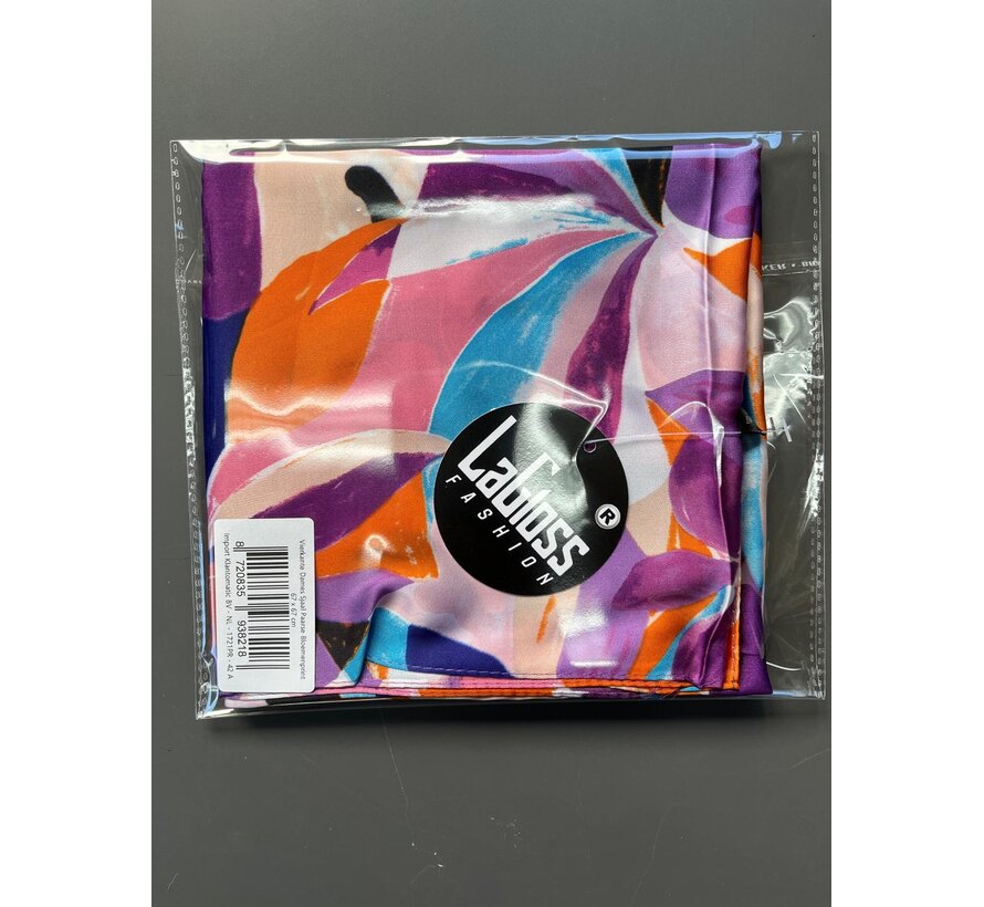 LaGloss® Vierkante Dames Sjaal Paarse Bloemenprint – Kleurrijk – Festival – Zomer/Lente – 67 x 67 cm