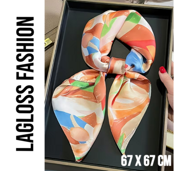 LaGloss Vierkante Dames Sjaal Oranje Bloemenprint – 67 x 67 cm**