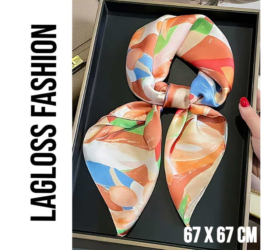 LaGloss® Vierkante Dames Sjaal Oranje Bloemenprint – Kleurrijk – Festival – Zomer/Lente – 67 x 67 cm