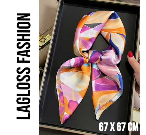 LaGloss LaGloss® Vierkante Dames Sjaal Paarse Bloemenprint – Kleurrijk – Festival – Zomer/Lente – 67 x 67 cm