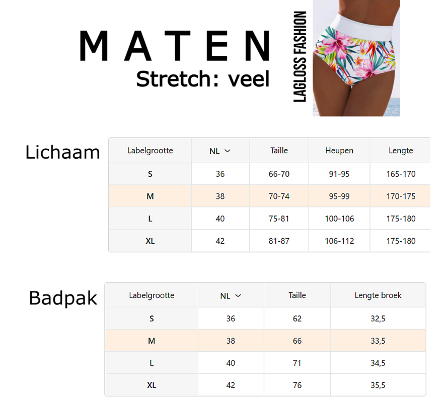 LaGloss® High Waist Dames Bikini Broekje met All-over Bloemenprint Wit - Hoog Elastisch – Zomermode – Beach fashion – Maat S