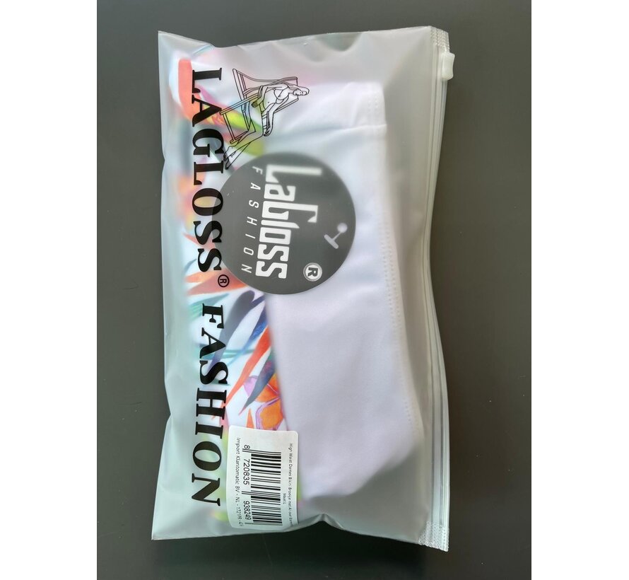 LaGloss® High Waist Dames Bikini Broekje met All-over Bloemenprint Wit - Hoog Elastisch – Zomermode – Beach fashion – Maat L