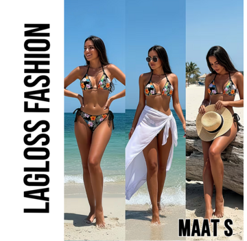 LaGloss 2-delig Dames Bikini Set Zwart met All-over Bloemenprint – Maat S