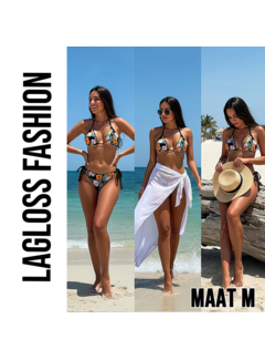 LaGloss 2-delig Dames Bikini Set Zwart met All-over Bloemenprint – Maat M