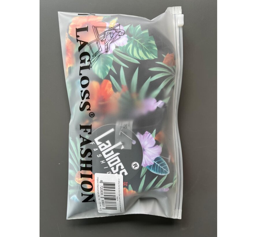 LaGloss® 2-delig Dames Bikini Set Zwart met All-over Bloemenprint - Haltertop en Strikbroekje – Strandmode – Beach fashion – Maat M