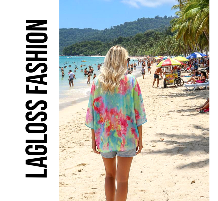 LaGloss® Dames Vest met Tie Dye Ombré Print en Vleermuismouwen - Casual Kimono – Zomer/Lente/Herfst - Maat M