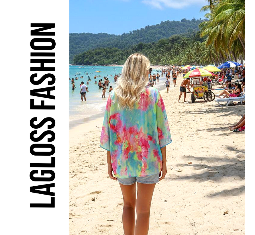 LaGloss® Dames Vest met Tie Dye Ombré Print en Vleermuismouwen - Casual Kimono – Zomer/Lente/Herfst - Maat L