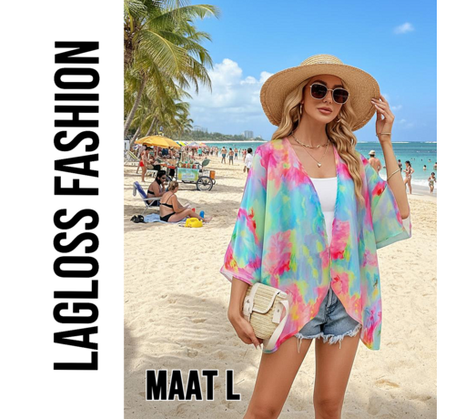 LaGloss LaGloss® Dames Vest met Tie Dye Ombré Print en Vleermuismouwen - Casual Kimono – Zomer/Lente/Herfst - Maat L