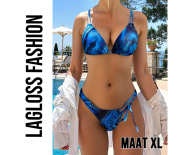 LaGloss 2-Delig Dames Bikini Blauw Met Accenten – Maat XL