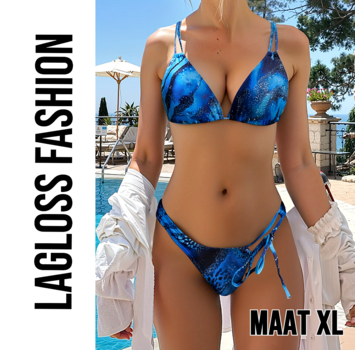 LaGloss 2-Delig Dames Bikini Blauw Met Accenten – Maat XL