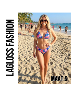LaGloss 2-delig Dames Bikini met Tropische Bloemenprint Blauw Roze – Maat S