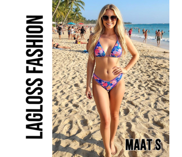 LaGloss 2-delig Dames Bikini met Tropische Bloemenprint Blauw Roze – Maat S