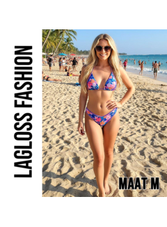 LaGloss 2-delig Dames Bikini met Tropische Bloemenprint Blauw Roze – Maat M