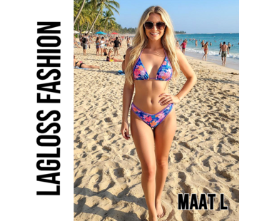LaGloss 2-delig Dames Bikini met Tropische Bloemenprint Blauw Roze – Maat L