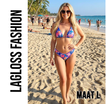 LaGloss 2-delig Dames Bikini met Tropische Bloemenprint Blauw Roze – Maat L