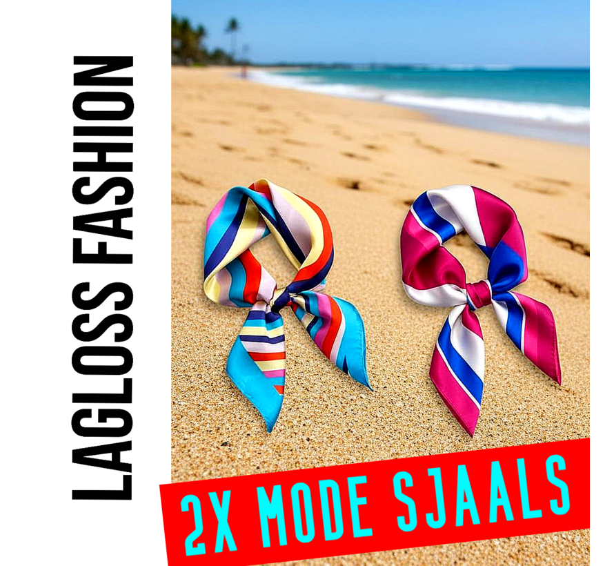 LaGloss® 2 Stuks Vierkante Dames Sjaal Set Satijnlook Blauw en Roze – 60 x 60 cm