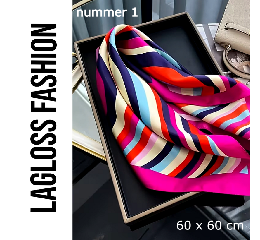 LaGloss® 2 Stuks Vierkante Dames Sjaal Set Satijnlook Blauw en Roze – 60 x 60 cm