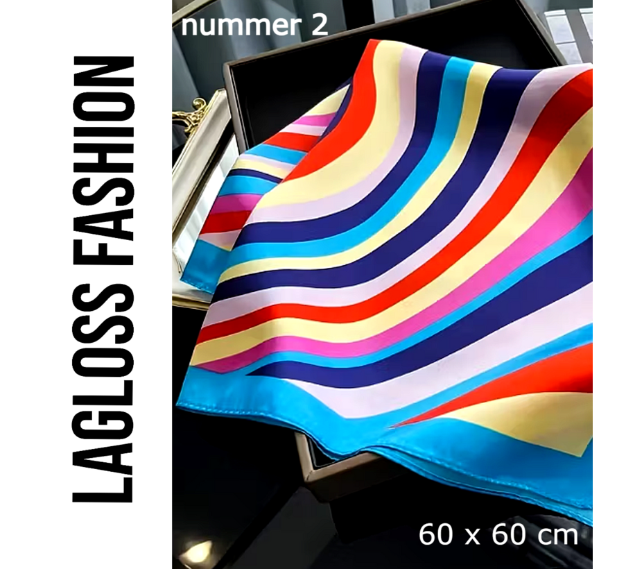 LaGloss® 2 Stuks Vierkante Dames Sjaal Set Satijnlook Blauw en Roze – 60 x 60 cm