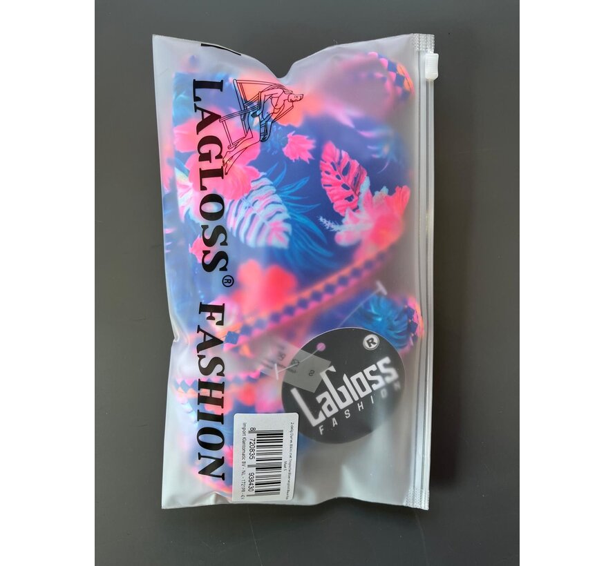 LaGloss® 2-delig Dames Bikini met Tropische Bloemenprint Blauw Roze – Zomermode – Beach Fashion – Strand – Maat S