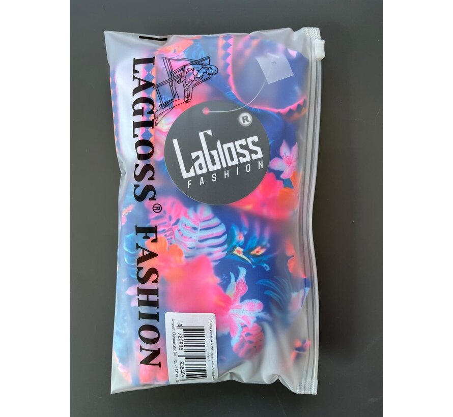 LaGloss® 2-delig Dames Bikini met Tropische Bloemenprint Blauw Roze – Zomermode – Beach Fashion – Strand – Maat L