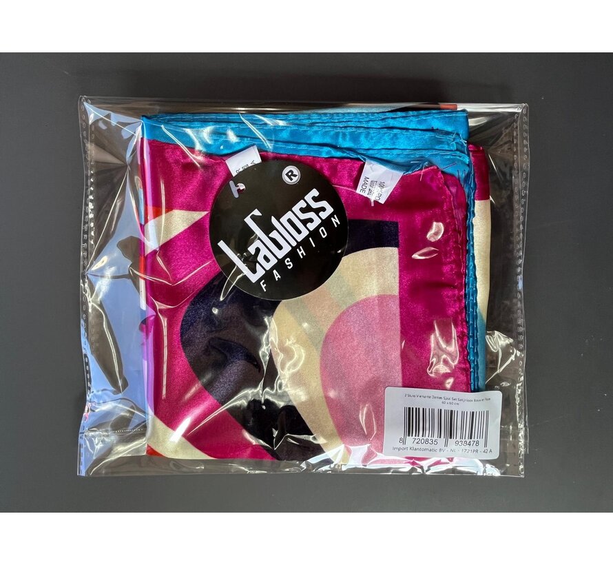 LaGloss® 2 Stuks Vierkante Dames Sjaal Set Satijnlook Blauw en Roze – 60 x 60 cm