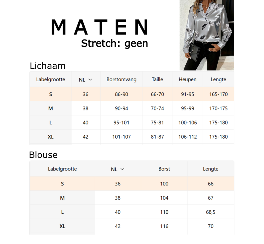 LaGloss® Zilvergrijze Dames Blouse met Bloemenprint en V-Hals – Satijnlook – Zomer/Lente/Herfst/Winter – Klassiek – Maat S