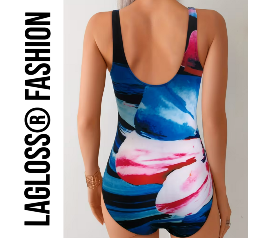 LaGloss® Dames Eendelig Badpak met Open Rug & Bloemenprint – Comfortabele Zomer Strandoutfit - Hoge Stretch Zwemkleding - Maat L