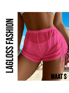 LaGloss Dames Bikini Cover Up Broekje Roze Halfdoorzichtig Met Koordjes – Maat S