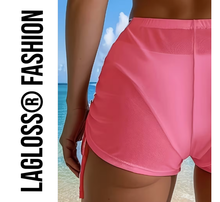 LaGloss® Dames Bikini Cover Up Broekje Roze Halfdoorzichtig Met Koordjes – Zomermode – Beach Fashion – Maat S