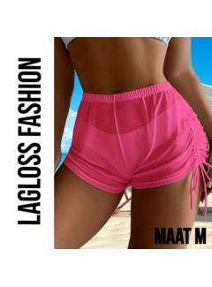 LaGloss Dames Bikini Cover Up Broekje Roze Halfdoorzichtig Met Koordjes – Maat M