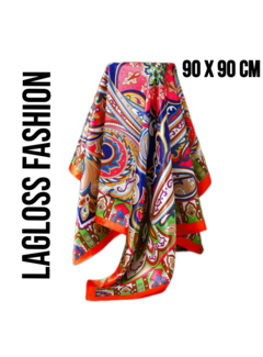 LaGloss Vierkante Dames Sjaal Paisley Print Rood Multicolor – 90 x 90 cm