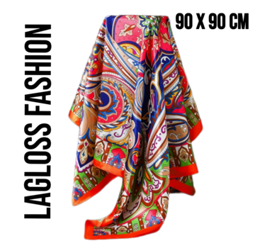 LaGloss Vierkante Dames Sjaal Paisley Print Rood Multicolor – 90 x 90 cm