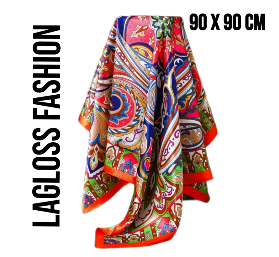 LaGloss® Vierkante Dames Sjaal Paisley Print Rood Multicolor – Satijnlook – Zomer/Lente/Herfst/Winter – 90 x 90 cm