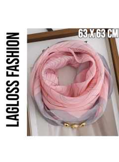 LaGloss Vierkante Dames Sjaal Colsjaal Roze Met Magnetische Sluiting en Spiraalpatroon - 63 x 63 cm