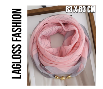 LaGloss Vierkante Dames Sjaal Colsjaal Roze Met Magnetische Sluiting en Spiraalpatroon - 63 x 63 cm