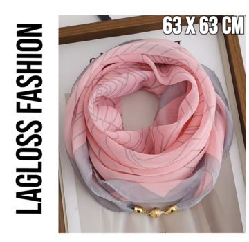 LaGloss Vierkante Dames Sjaal Colsjaal Roze Met Magnetische Sluiting en Spiraalpatroon - 63 x 63 cm