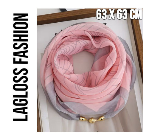 LaGloss LaGloss® Vierkante Dames Sjaal Colsjaal Roze Met Magnetische Sluiting en Spiraalpatroon -  Zomer/Lente/Herfst/Winter – Elegant – Praktisch – 63 x 63 cm