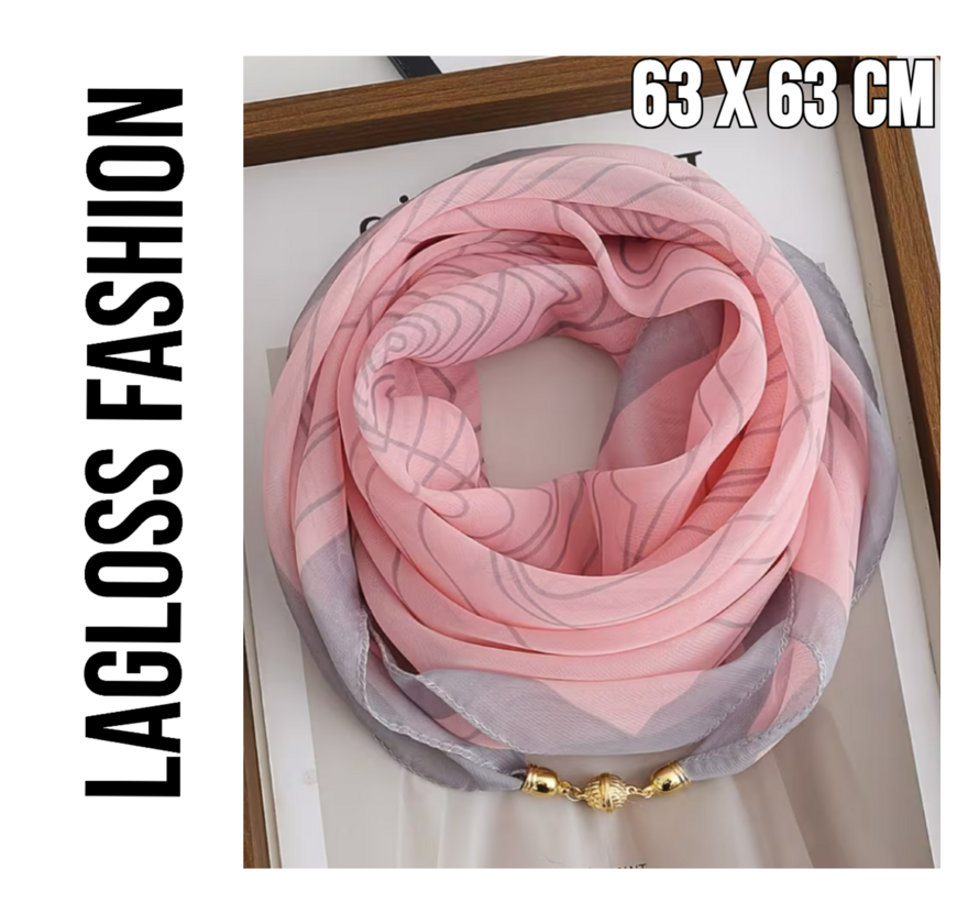 LaGloss® Vierkante Dames Sjaal Colsjaal Roze Met Magnetische Sluiting en Spiraalpatroon -  Zomer/Lente/Herfst/Winter – Elegant – Praktisch – 63 x 63 cm