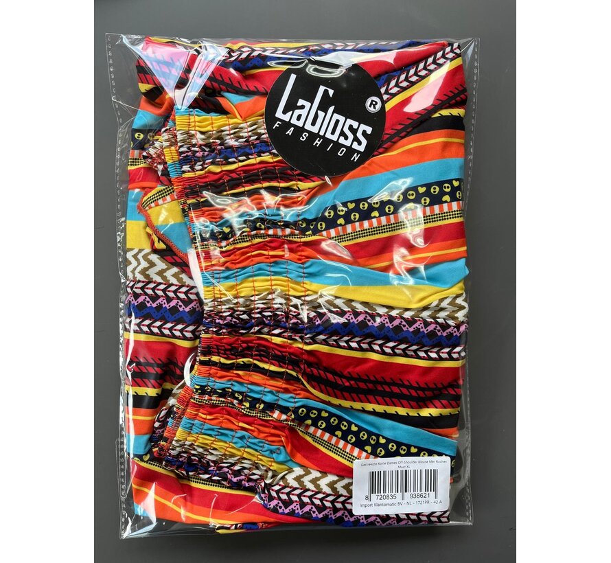 LaGloss® Gestreepte Korte Dames Off-Shoulder Blouse Met Ruches – Multicolor – Zomermode – Fashion – Casual – Maat XL