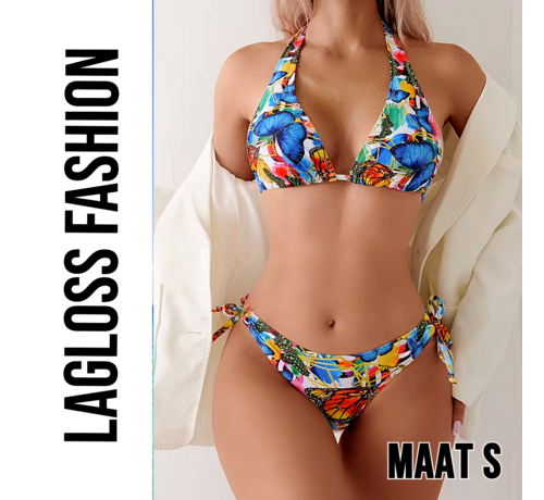 LaGloss LaGloss® 2-Delig Bikini Set Dames met Vlinderprint – Haltertop – Zomermode – Beach Fashion – Strandmode – Maat S