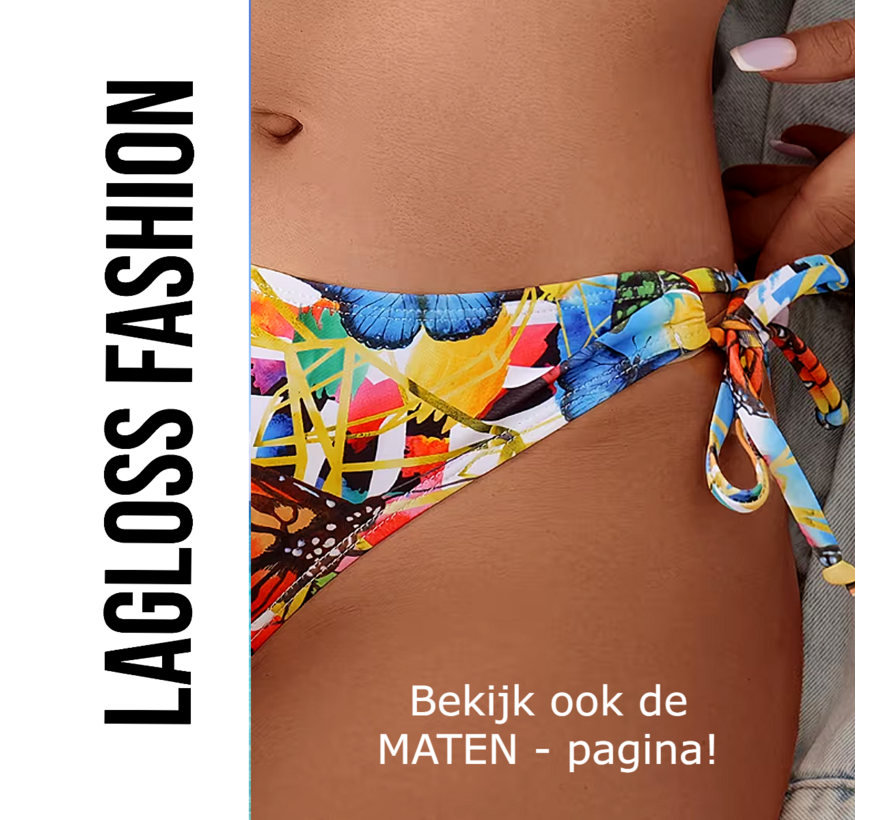 LaGloss® 2-Delig Bikini Set Dames met Vlinderprint – Haltertop – Zomermode – Beach Fashion – Strandmode – Maat S