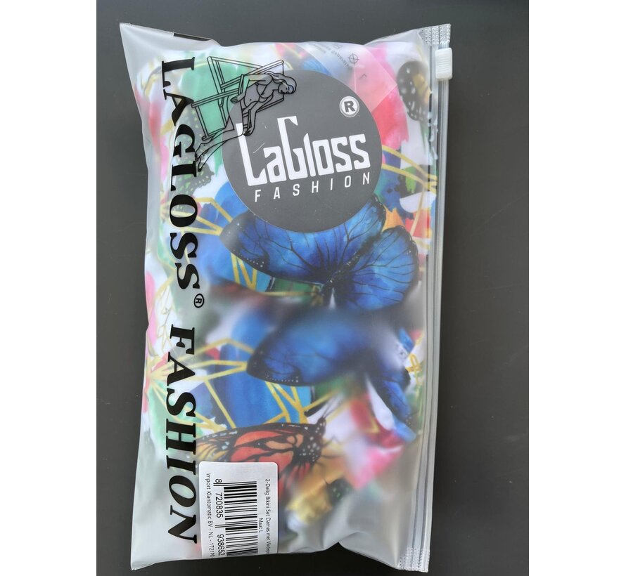 LaGloss® 2-Delig Bikini Set Dames met Vlinderprint – Haltertop – Zomermode – Beach Fashion – Strandmode – Maat L