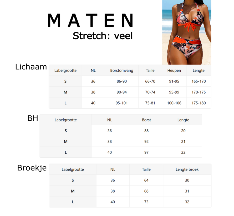 LaGloss® 2-Delig Vintage Bikini Set Dames Halter Bikini Met Strikdetail & Oranje Accenten – Zomermode – Beach Fashion – Strandmode – Maat L