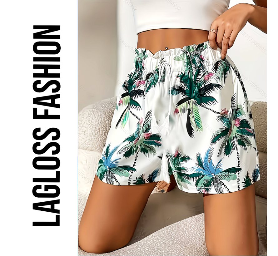 LaGloss® Dames Korte Strandbroek Palmbomen Print – Losse Pasvorm – Zwembroek - Zomer – Strandmode – Beach Fashion – Maat L