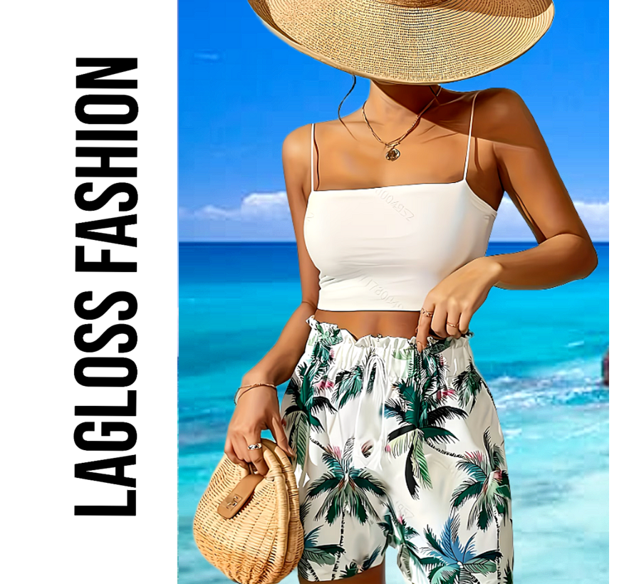 LaGloss® Dames Korte Strandbroek Palmbomen Print – Losse Pasvorm – Zwembroek - Zomer – Strandmode – Beach Fashion – Maat XL