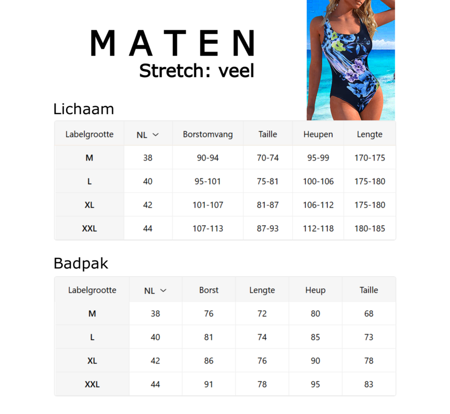 LaGloss® Dames Badpak Bloemenprint Blauw Zwart met Vierkante Halslijn – Zwempak – Beach Fashion – Strandmode – Zomer/Lente – Maat XXL