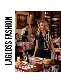 LaGloss Zwart/Lichtbruine Dames Shirt Met Geometrische Blokken - Maat M