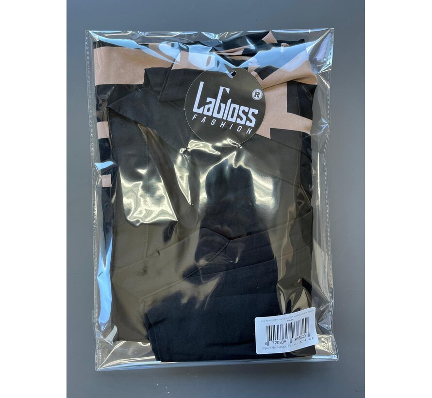 LaGloss® Zwarte/Lichtbruine Dames Shirt Met Geometrische Blokken - V-Hals - Patchworkprint - Losvallende Blouse – Maat M