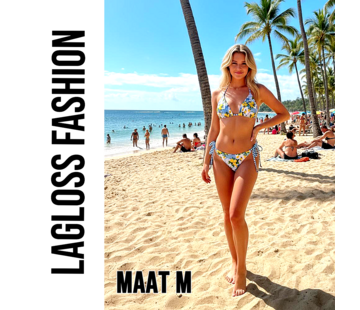 LaGloss 2-delig Dames Bikini Set Met Fruitprint Blauw Wit – Maat M
