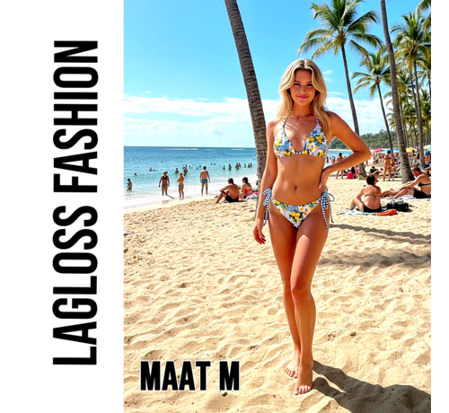 LaGloss LaGloss® 2-delig Dames Bikini Set Met Fruitprint Blauw Wit – Driehoek top – Strikbandjes – Zomermode – Beach Fashion – Maat M
